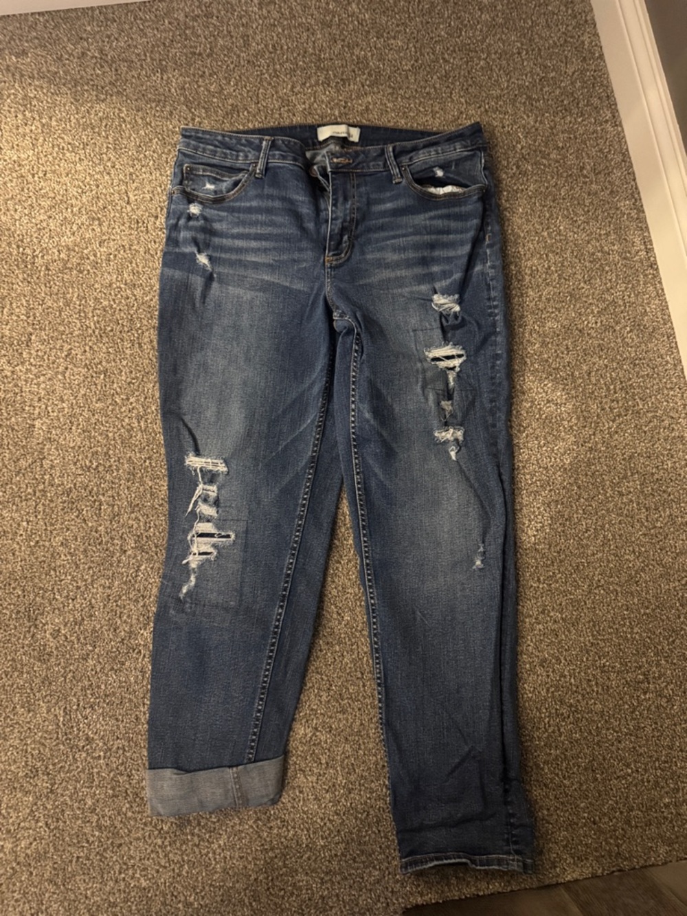 Maurices Dark Blue Distressed Boyfriend Jeans
